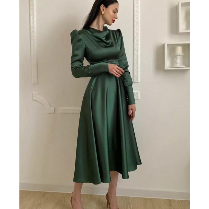 Vintage Long-sleeve Satin Dress