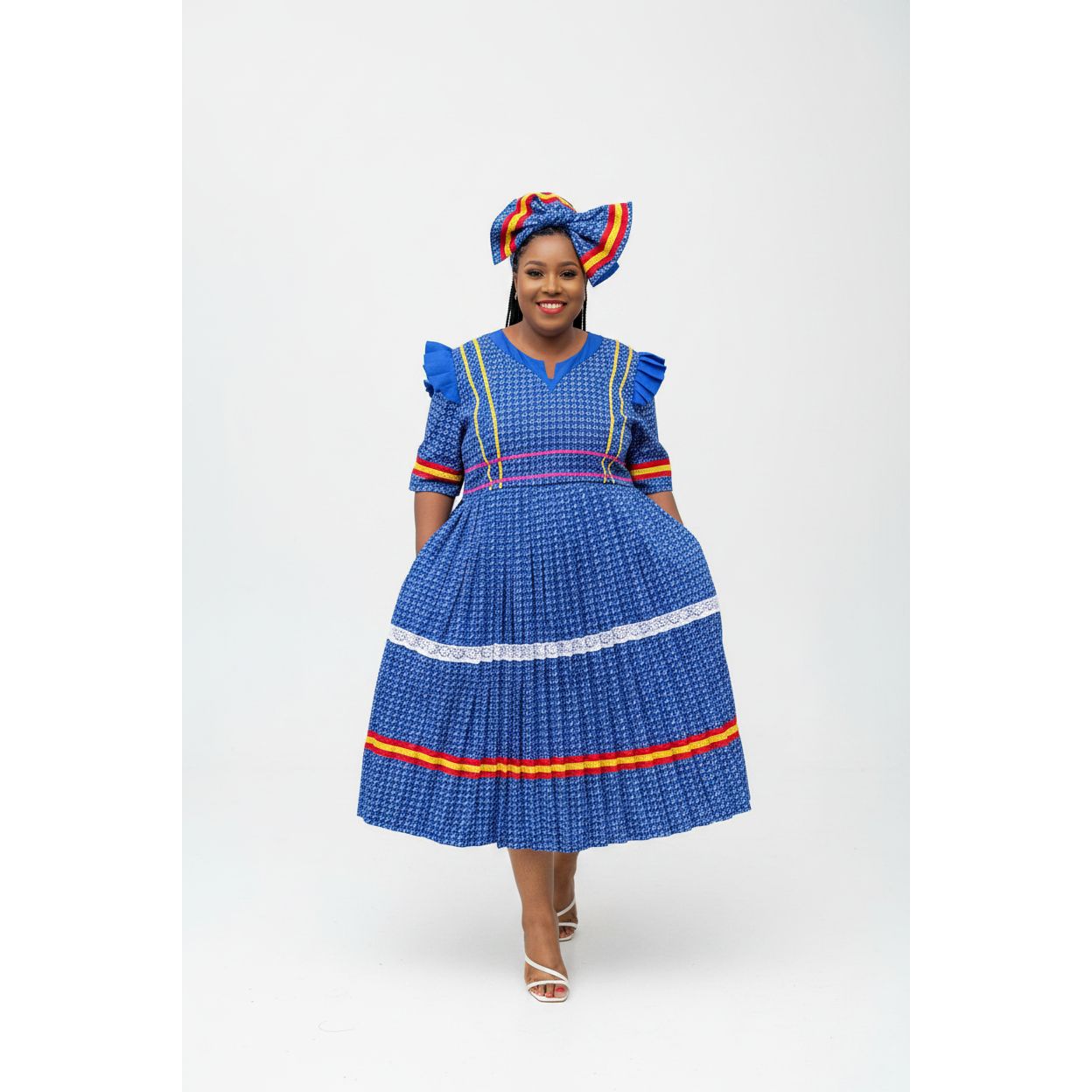 V-Neck There Quarter Sleeve Ankara Dress