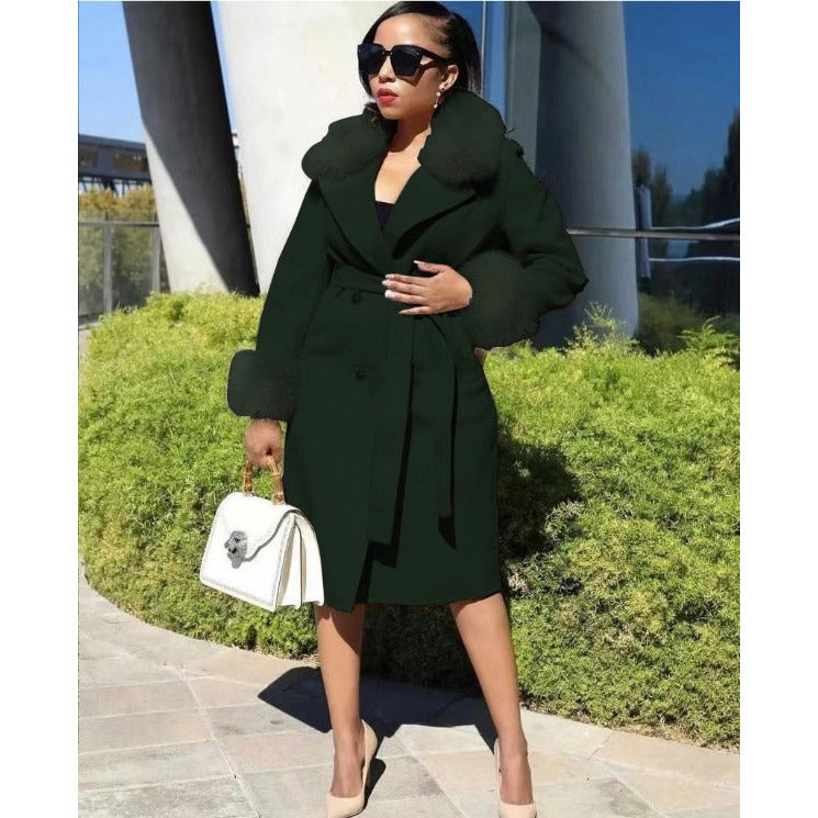 Fox Fur Collar Woolen Long Overcoat