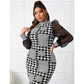 Houndstooth Print Mesh Sleeve Dress