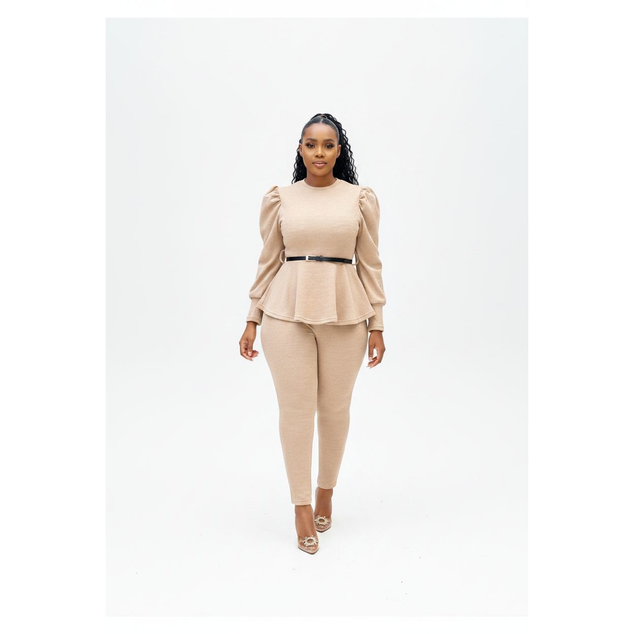 Lantern Sleeve Waist Belt Ruffles Chic Sets