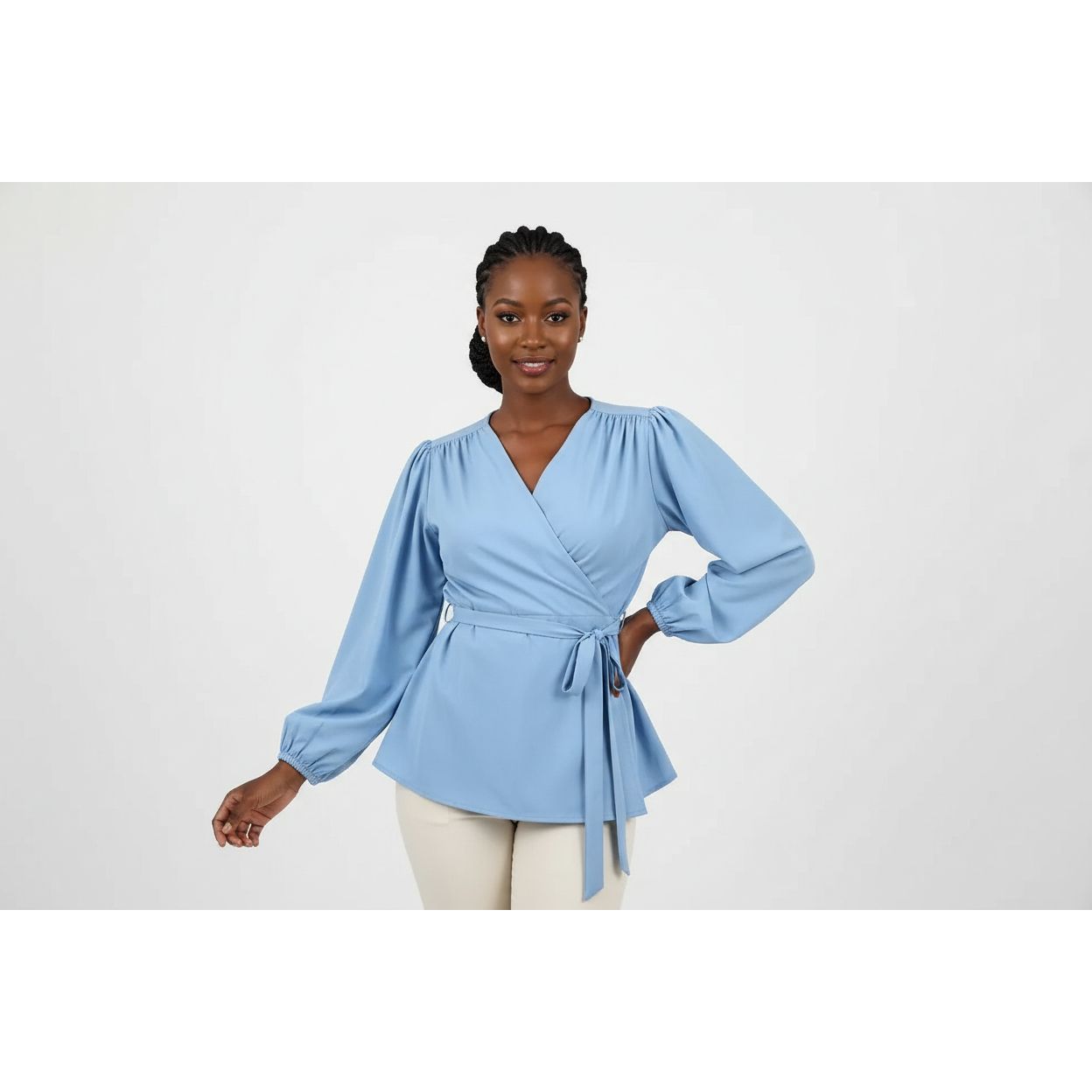 Long Sleeve Wrap Elegant Cross V Neck Shirt