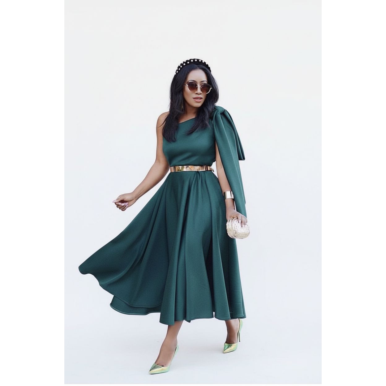One Hand Off Shoulder Satin Dress
