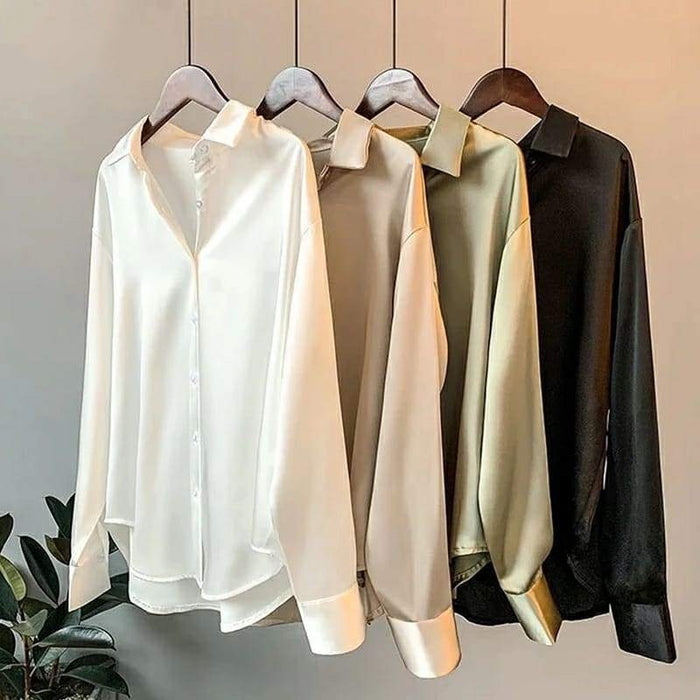 Silk Long-sleeve Vintage  Shirt Blouse