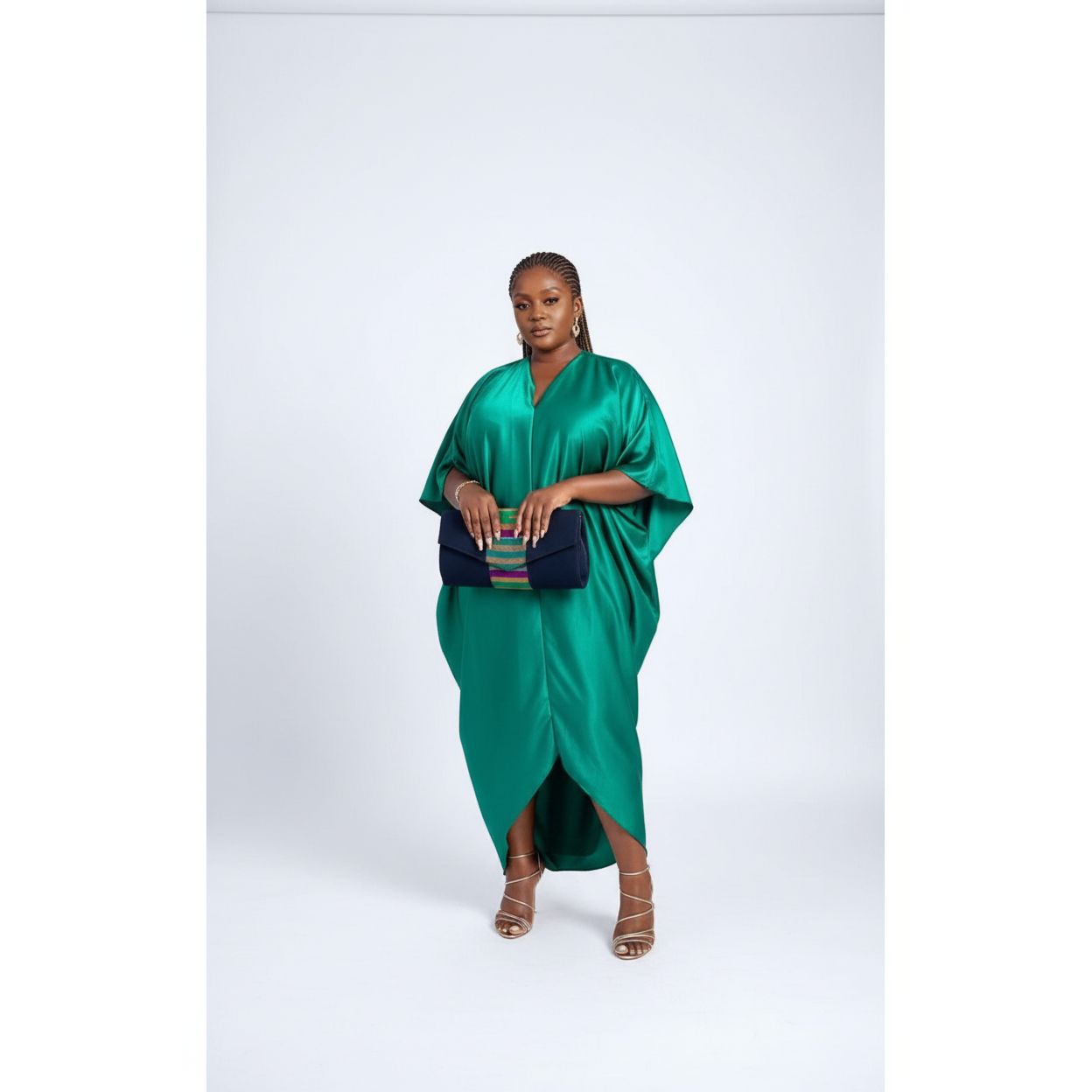 V-Neck Satin Harem Maxi Dress