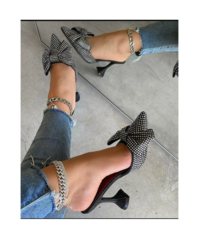 Pointed Bow Crystal Sandals