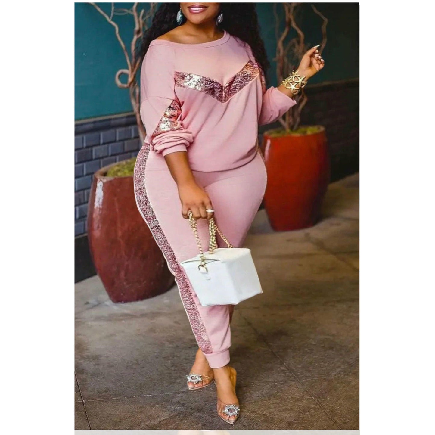 Sequin Long Sleeve Tracksuits Set