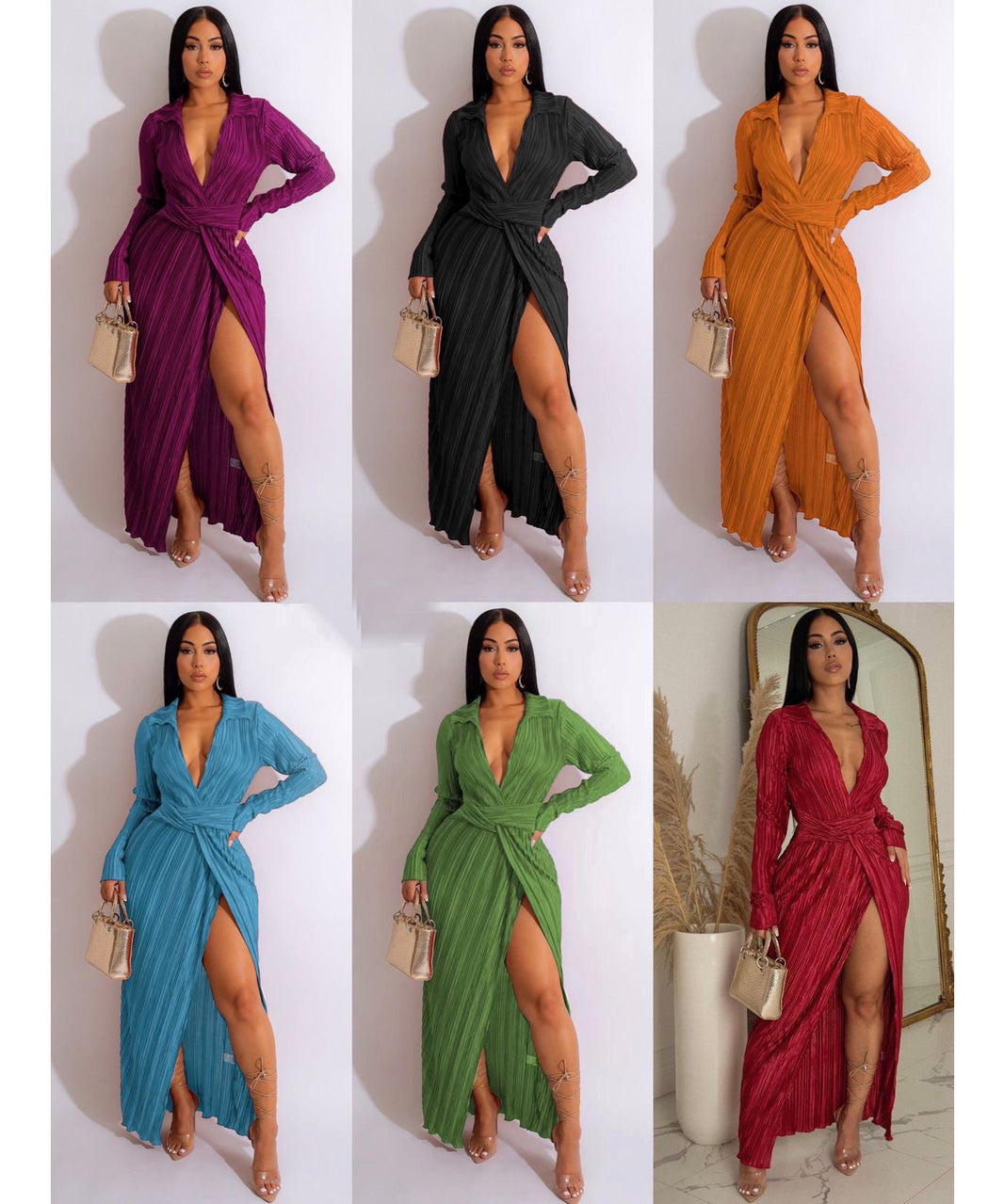 Slit Printed V-Neck Cap Sleeve Maxi Dress