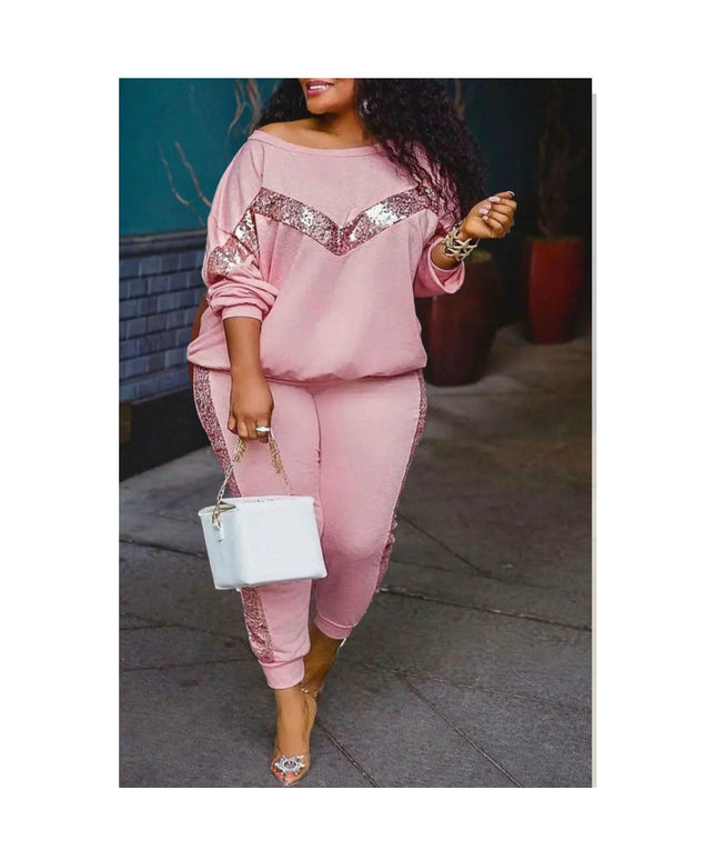 Sequin Long Sleeve Tracksuits Set