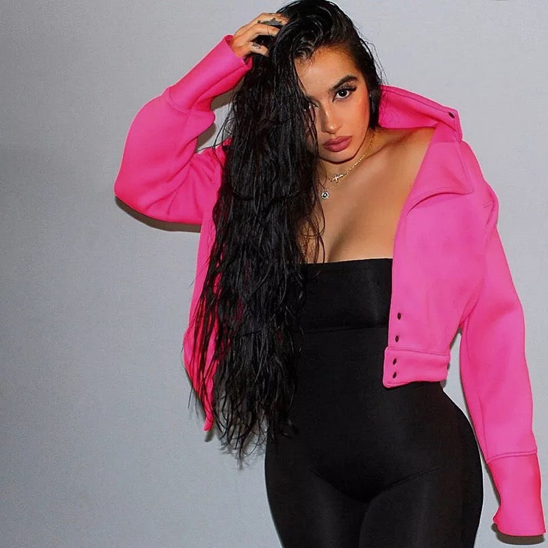 Turtleneck Buttons Cropped Jacket