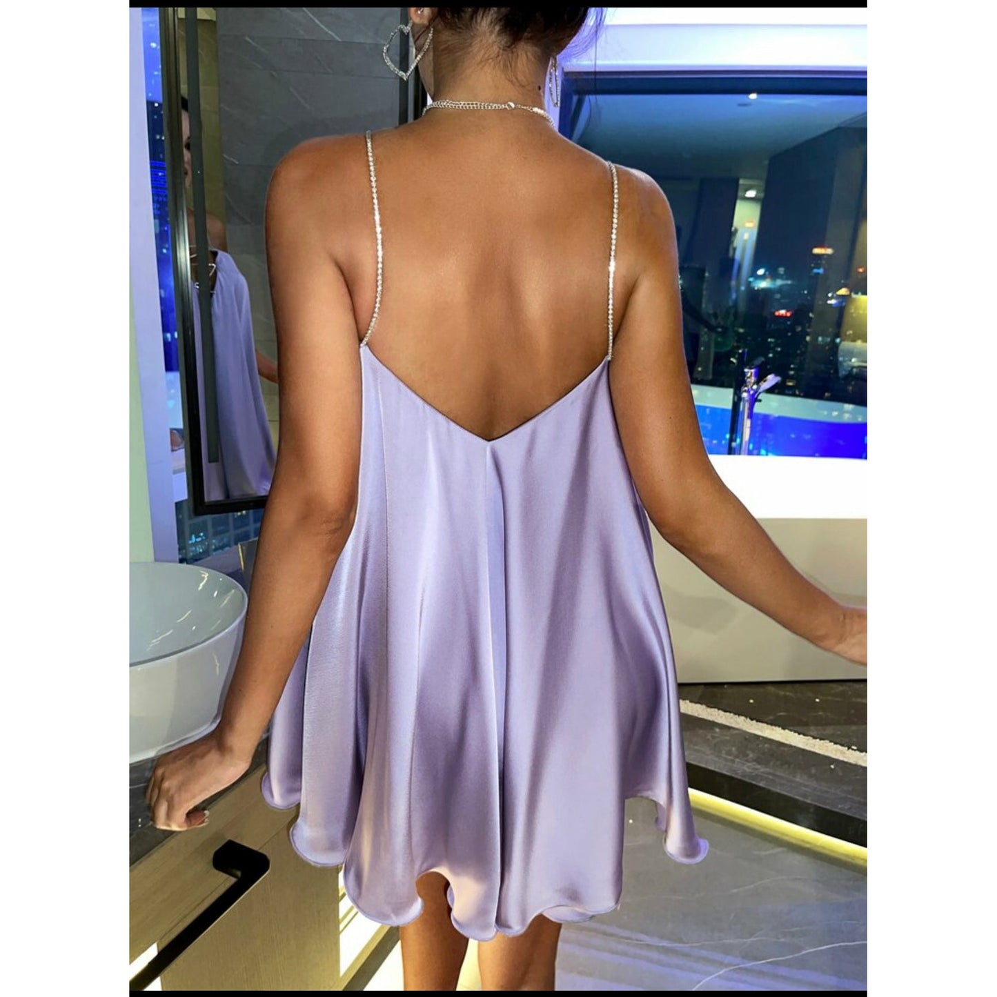 V Neck Chain Strap Backless Dress