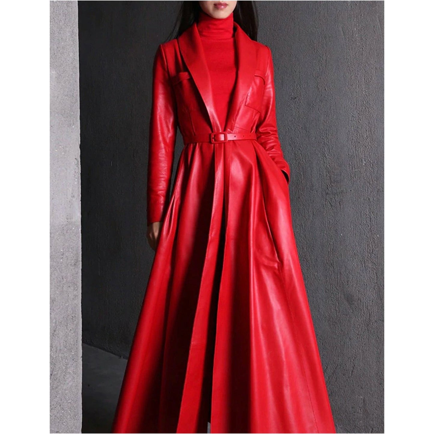 Maxi Pu Leather Tranche Coat