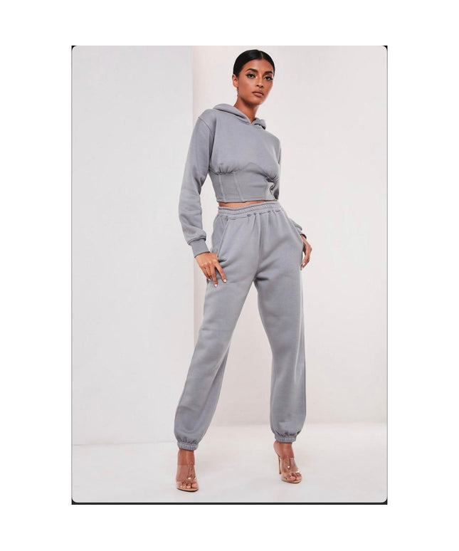 Round Neck Crop Top & High Waisted Pants Two Piece Set