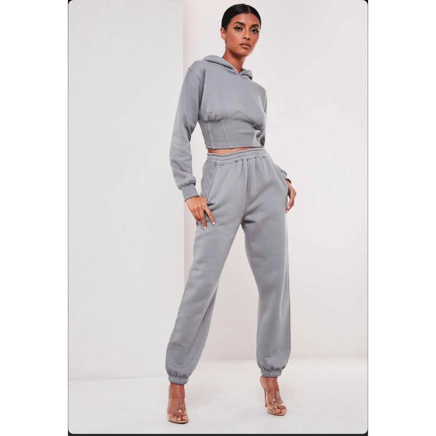 Round Neck Crop Top & High Waisted Pants Two Piece Set