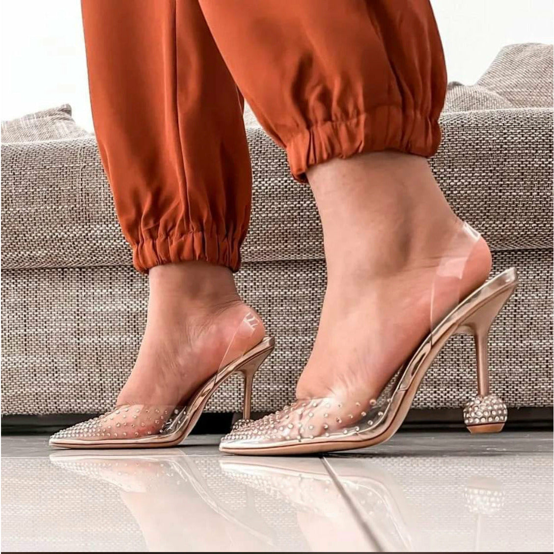 Glitter crystal PVC Lace-Up Heel