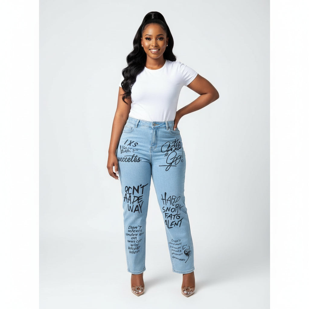 Later Print High Waisted Jeans