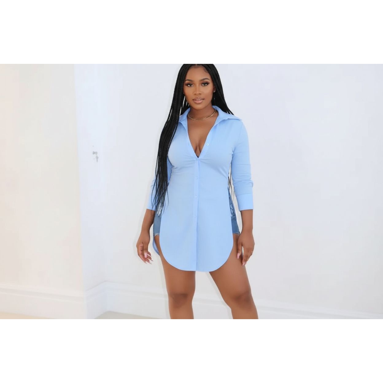 Long Sleeve Single Breasted Slim Split Blouse