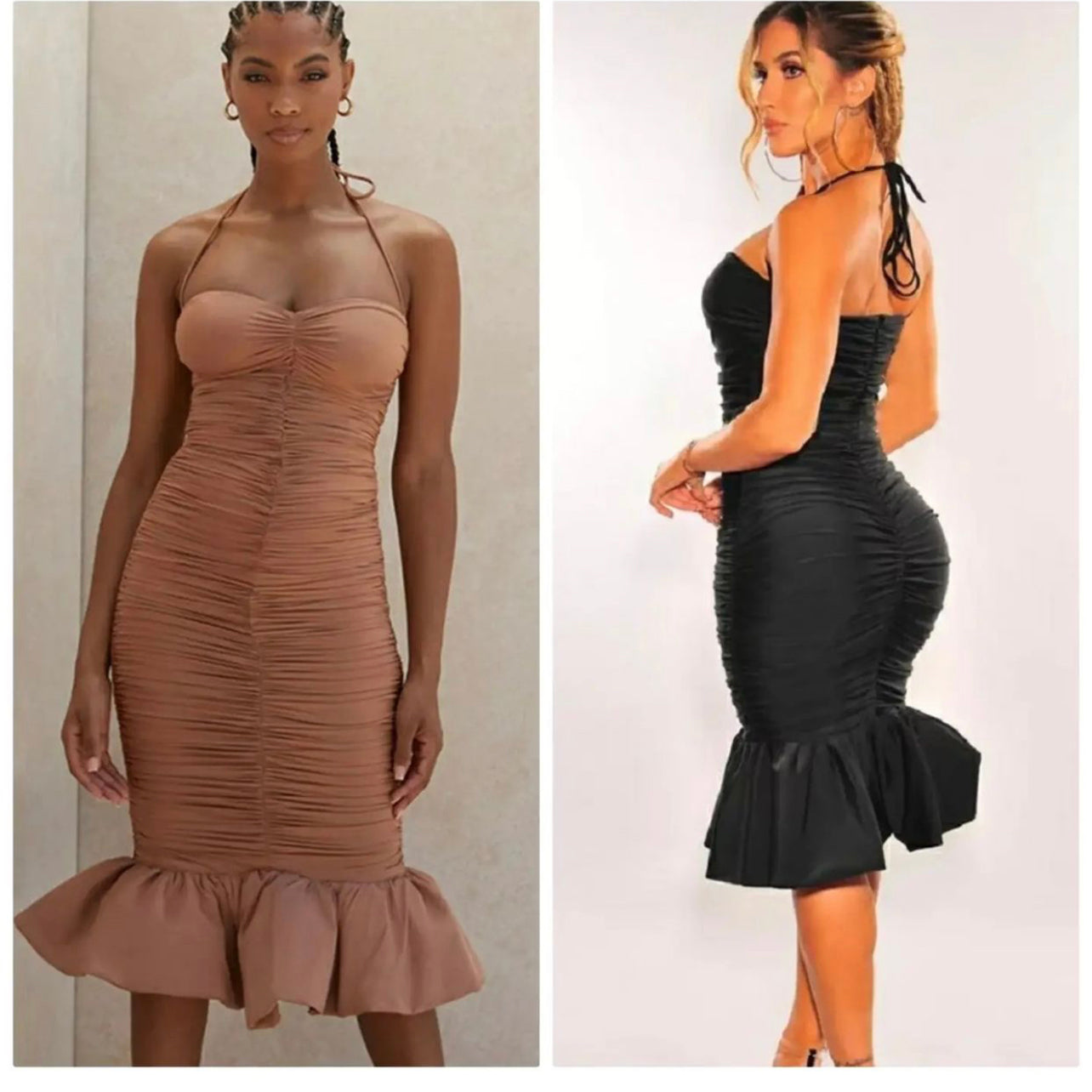 Halter Ruffle Party Midi Dress