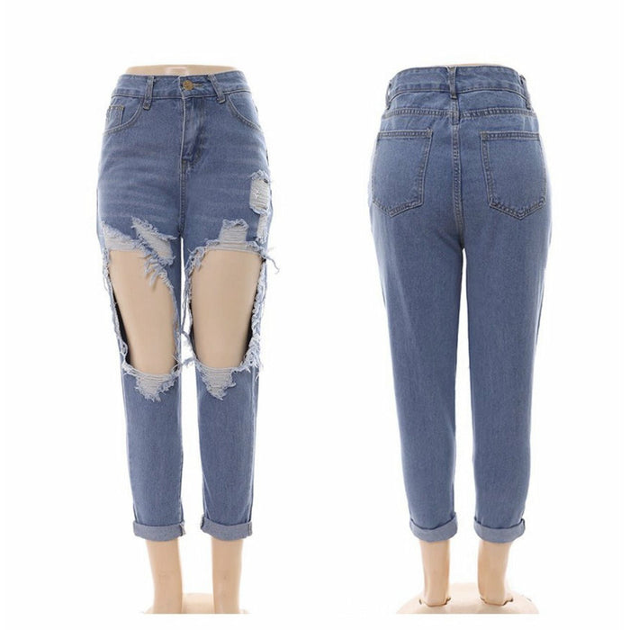 High Waisted Cut out Ripped Jeans