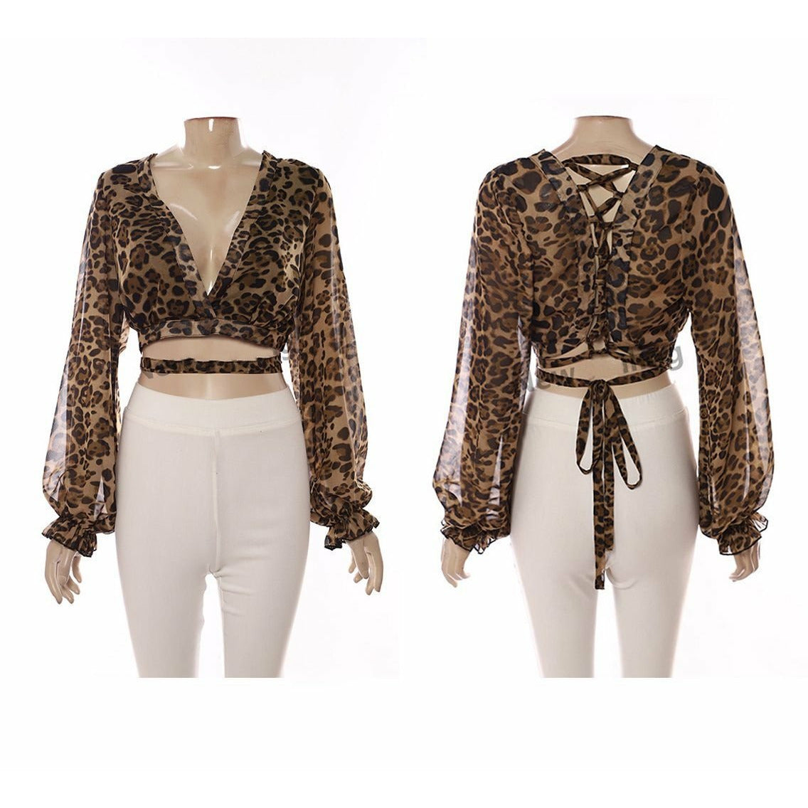 Lace up Back Leopard Print Top
