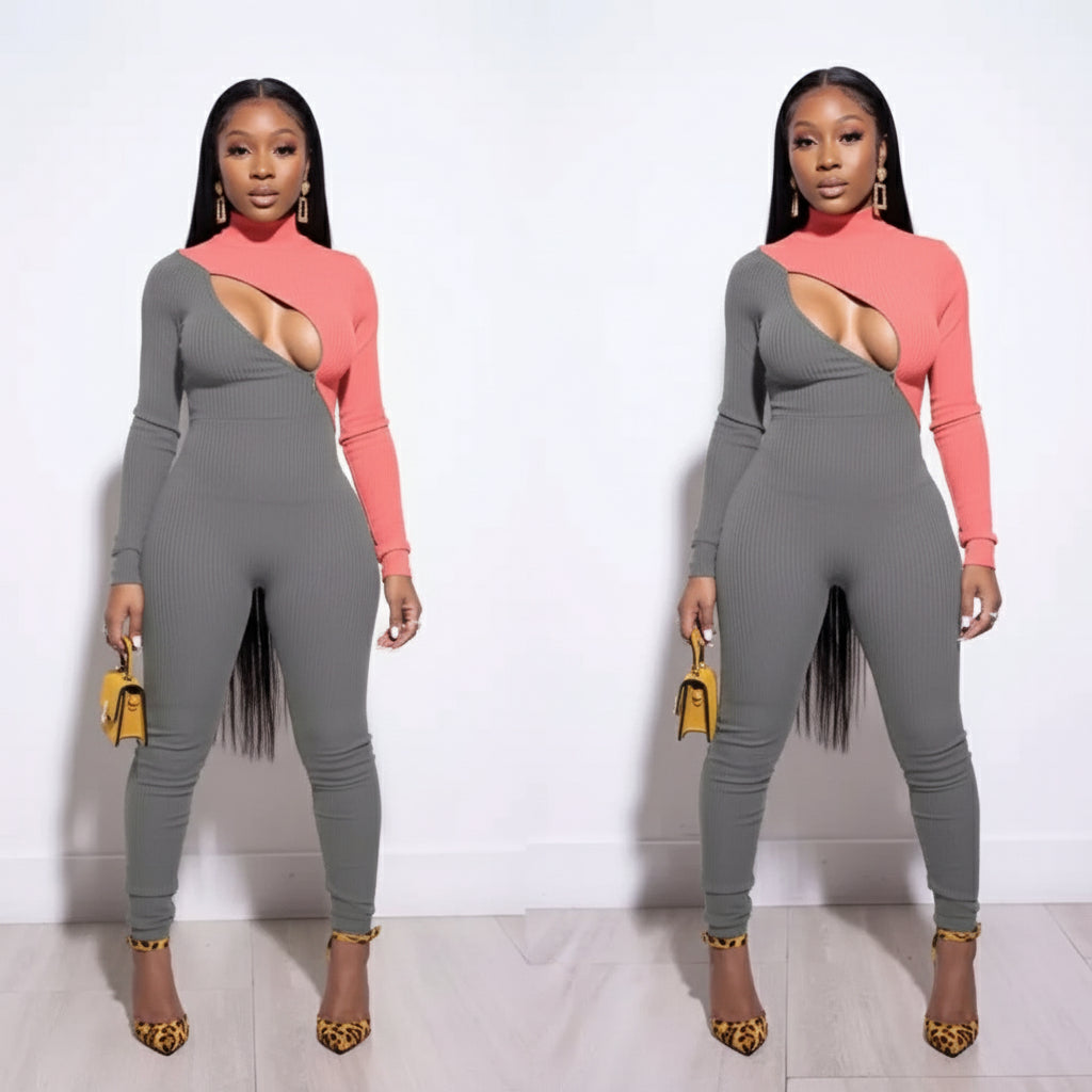 Color Stitched Bodycon Jumpsuit