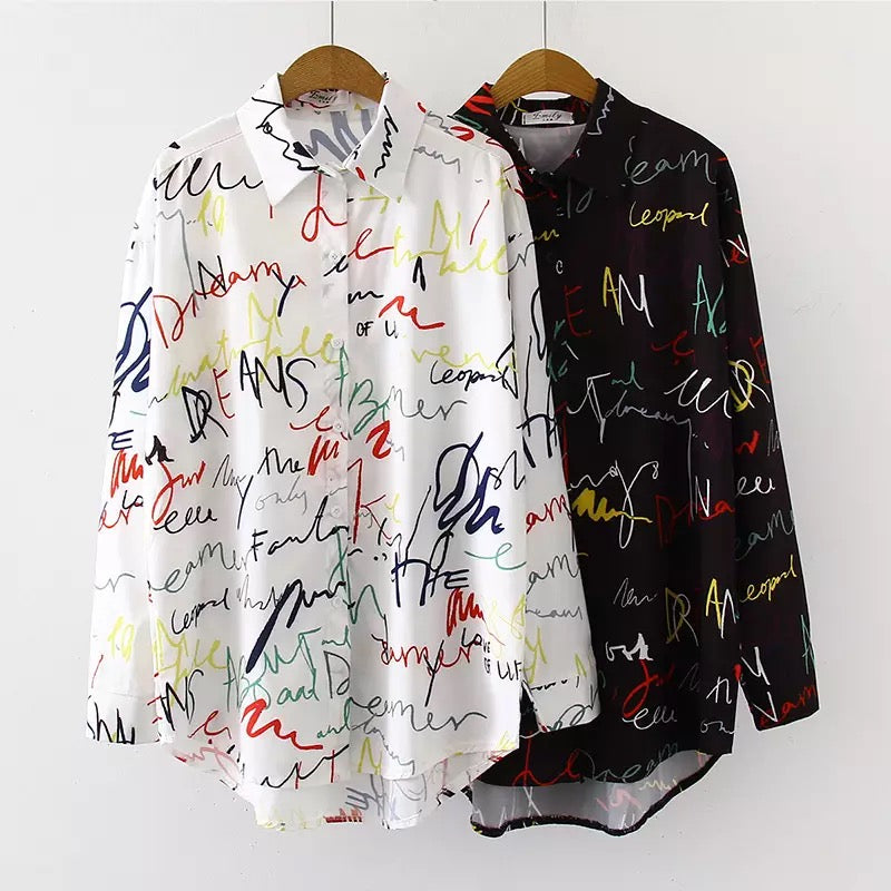 Graffiti Letter Print Casual Shirt