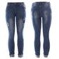 Plus-sized high waisted skinny jeans with visible distressed details and pockets.