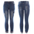 Plus-sized high waisted skinny jeans with visible distressed details and pockets.