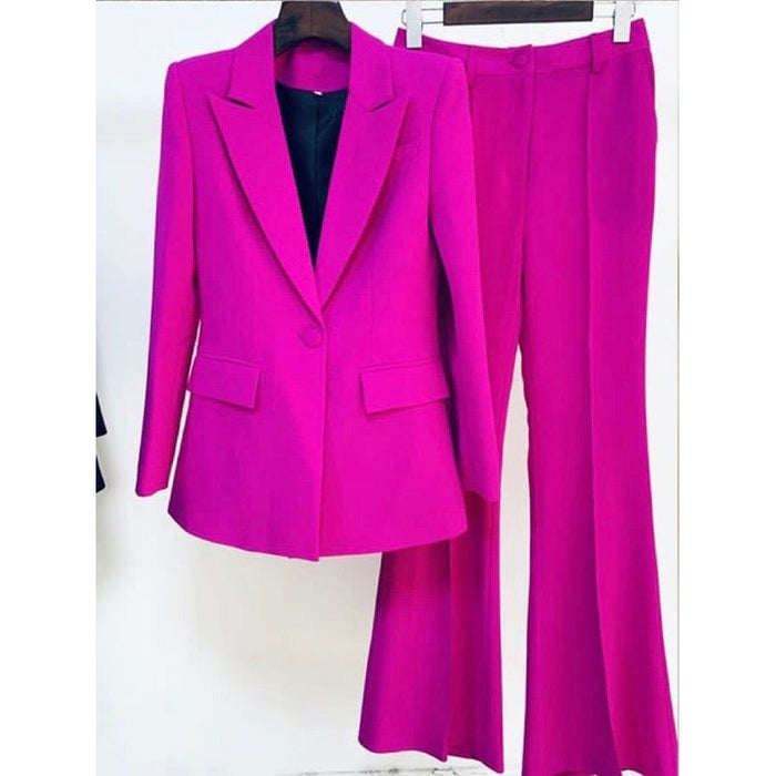 Business Single Buttons Flared Pants & Blazer Formal Suit — YELLOW SUB ...