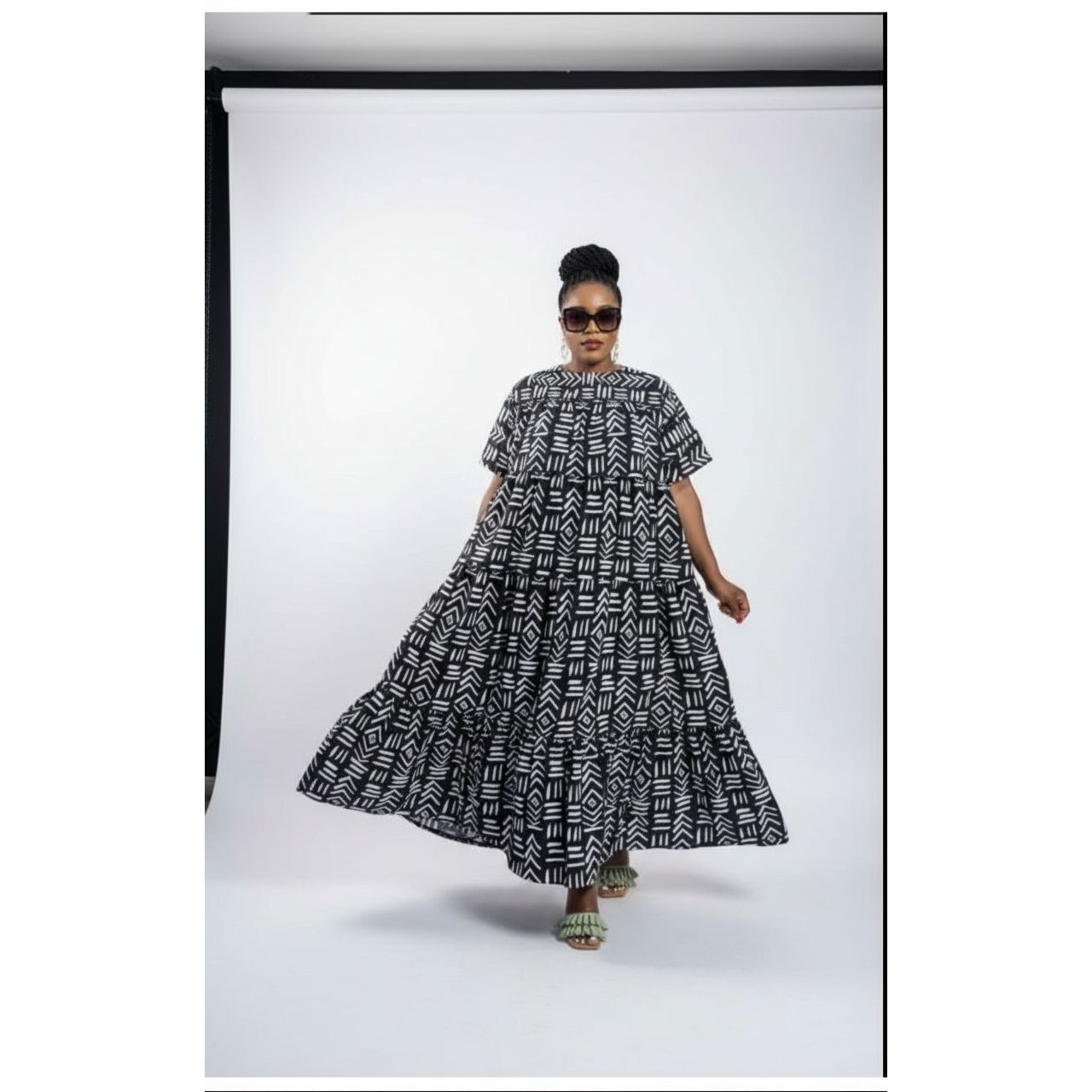 3 Quart Sleeve Bubble Maxi Dress