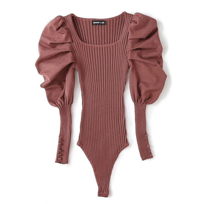 Knitted Puffy Shoulder Seater Bodysuit