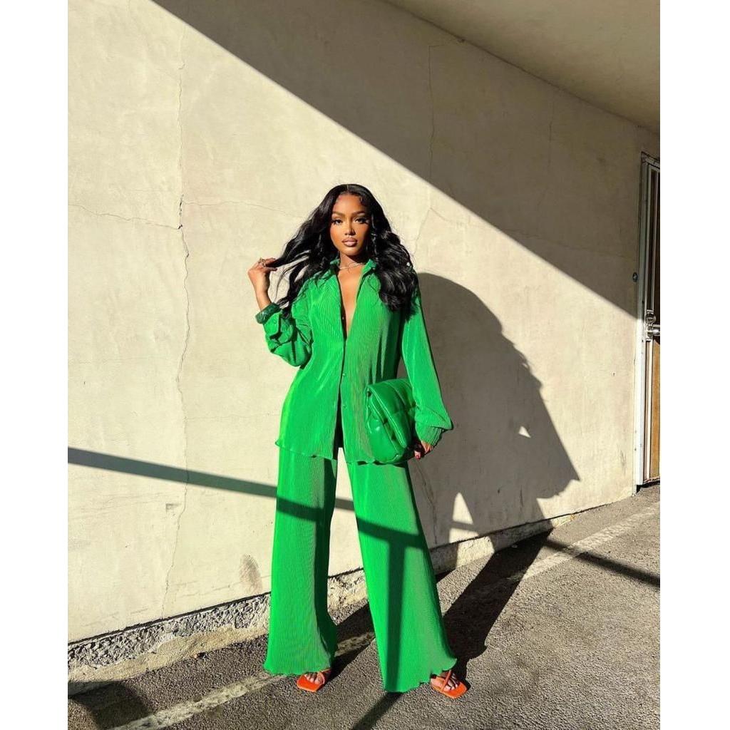 Pleated Shirt & Trousers Two Piece Sets