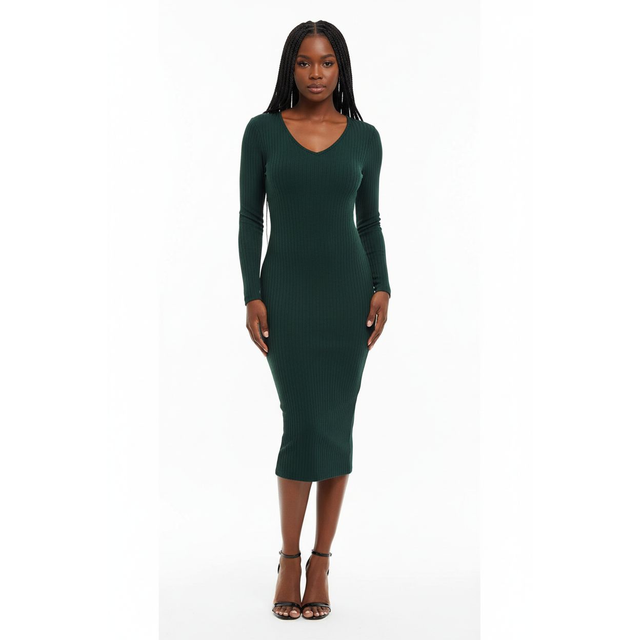 Deep V-Neck Sweater Dress 