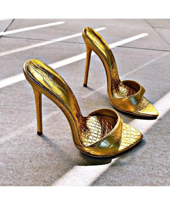 Open teo Gold slip On thin  high sandals