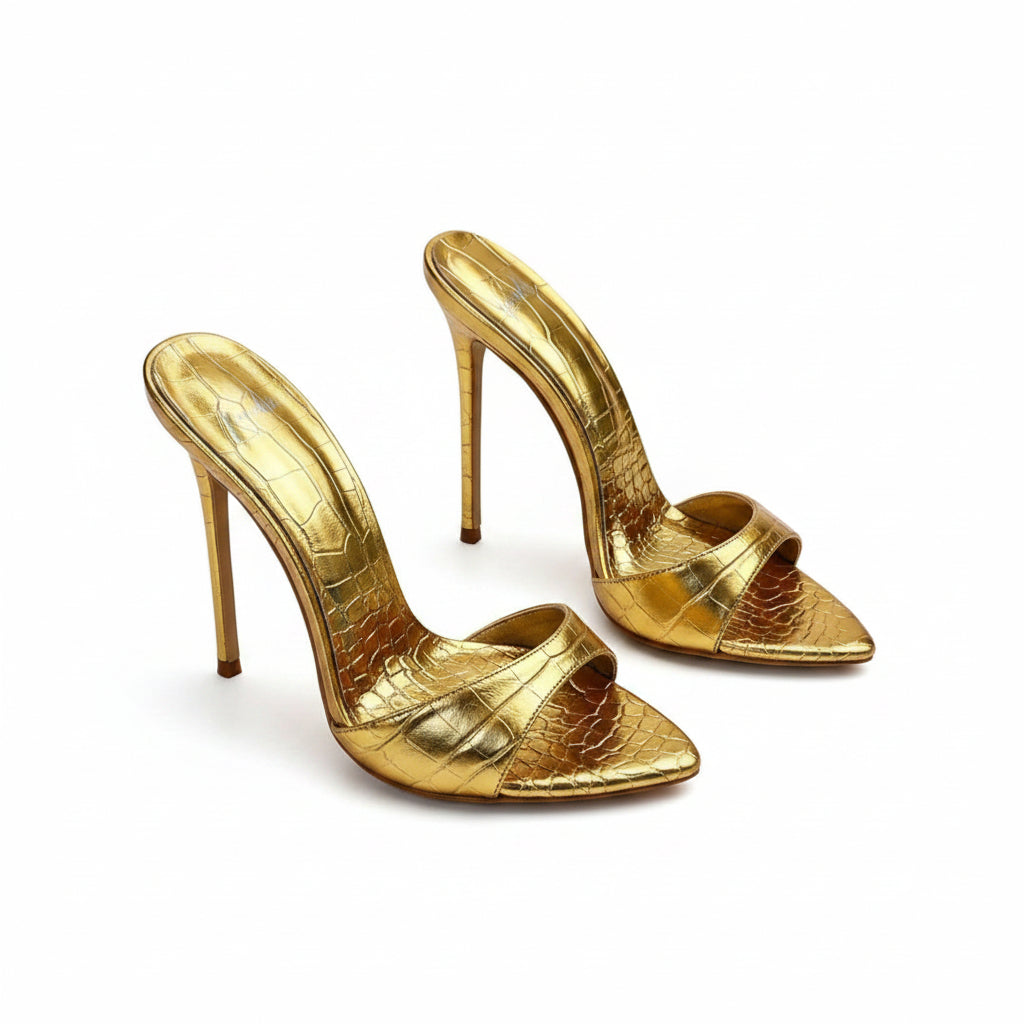 Open teo Gold slip On thin  high sandals