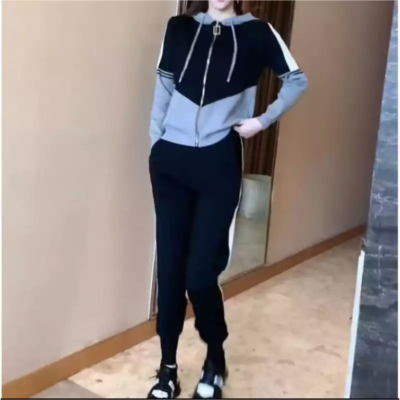 Knit Winter Hooded Zipper Two-piece Set