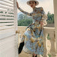 Printed High-Neck Top & Long Skirts Set