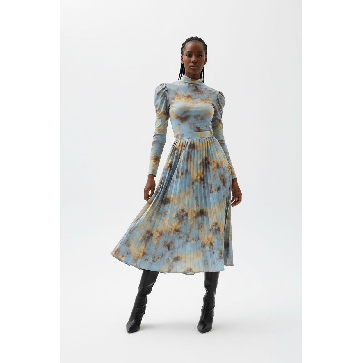 Printed High-Neck Top & Long Skirts Set