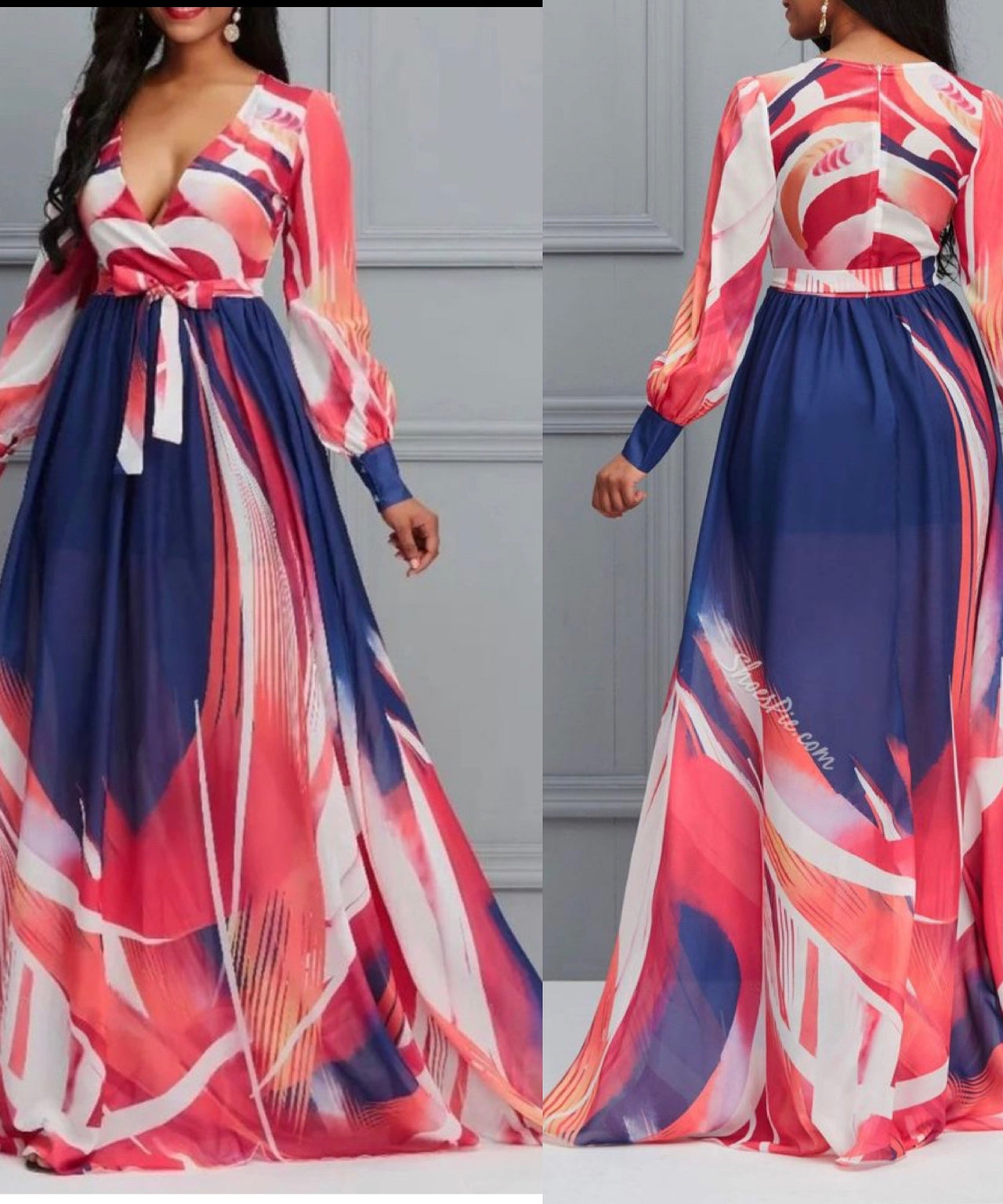 Deep V-Neck Chiffon Maxi Dress – YELLOW SUB TRADING