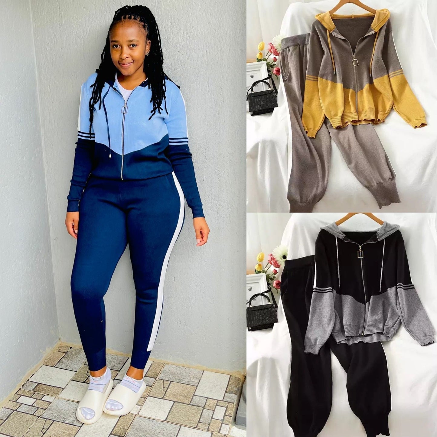 Knit Winter Hooded Zipper Two-piece Set