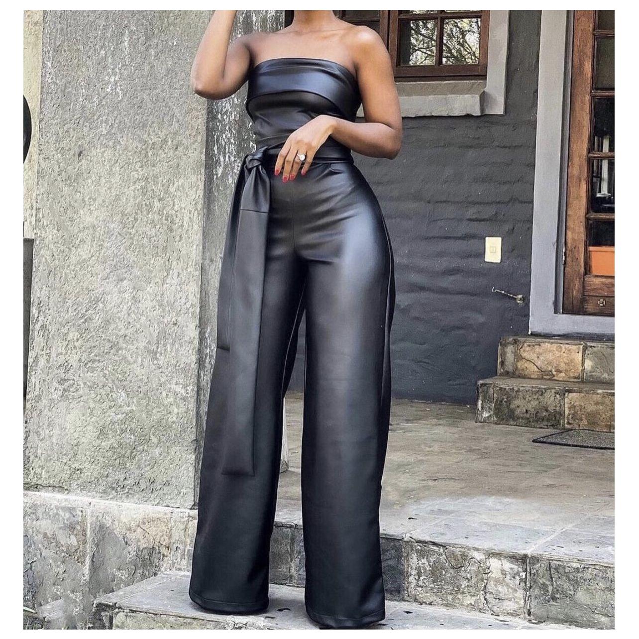 Faux Lather Boobtube Jumpsuit