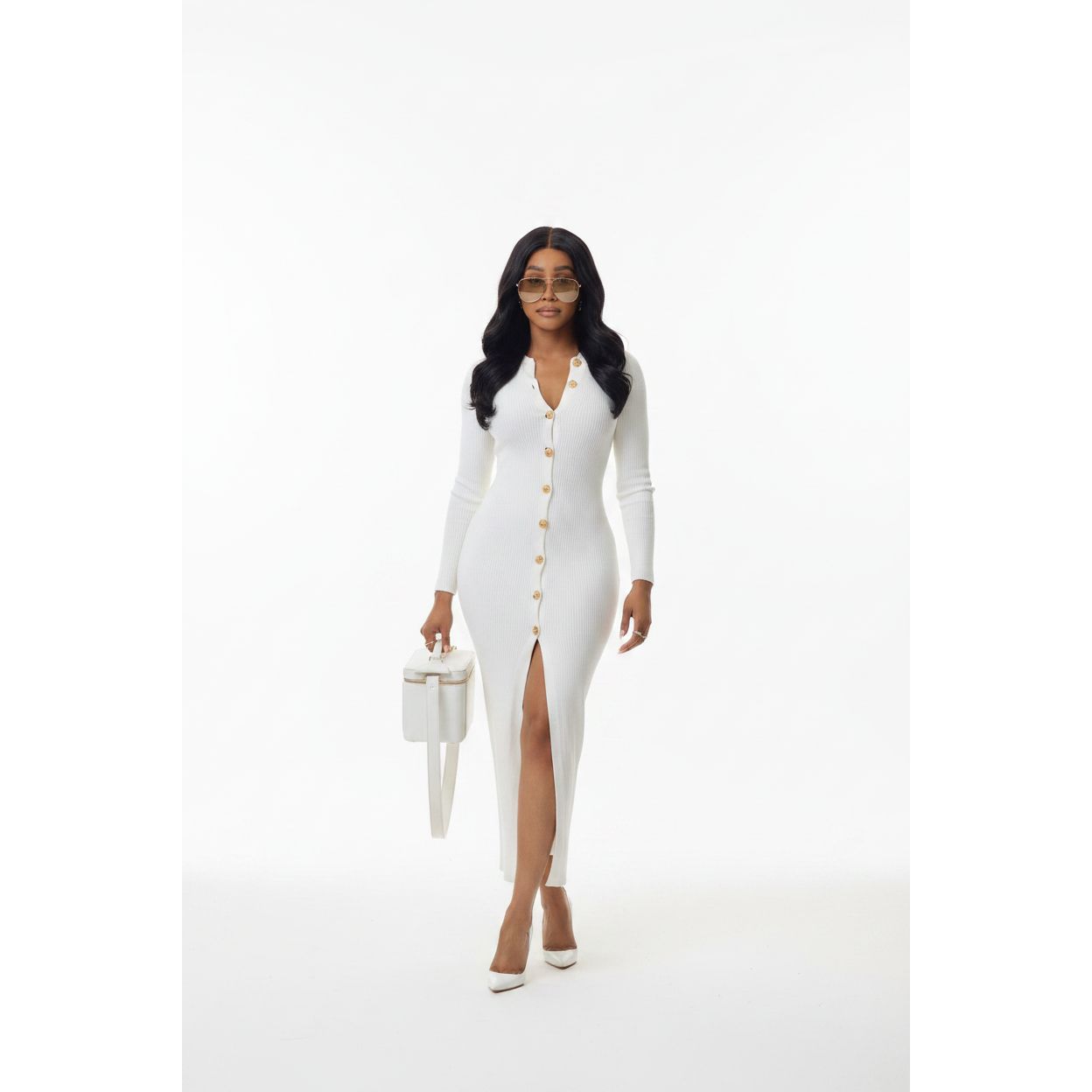 Button Detail Sweater Dress