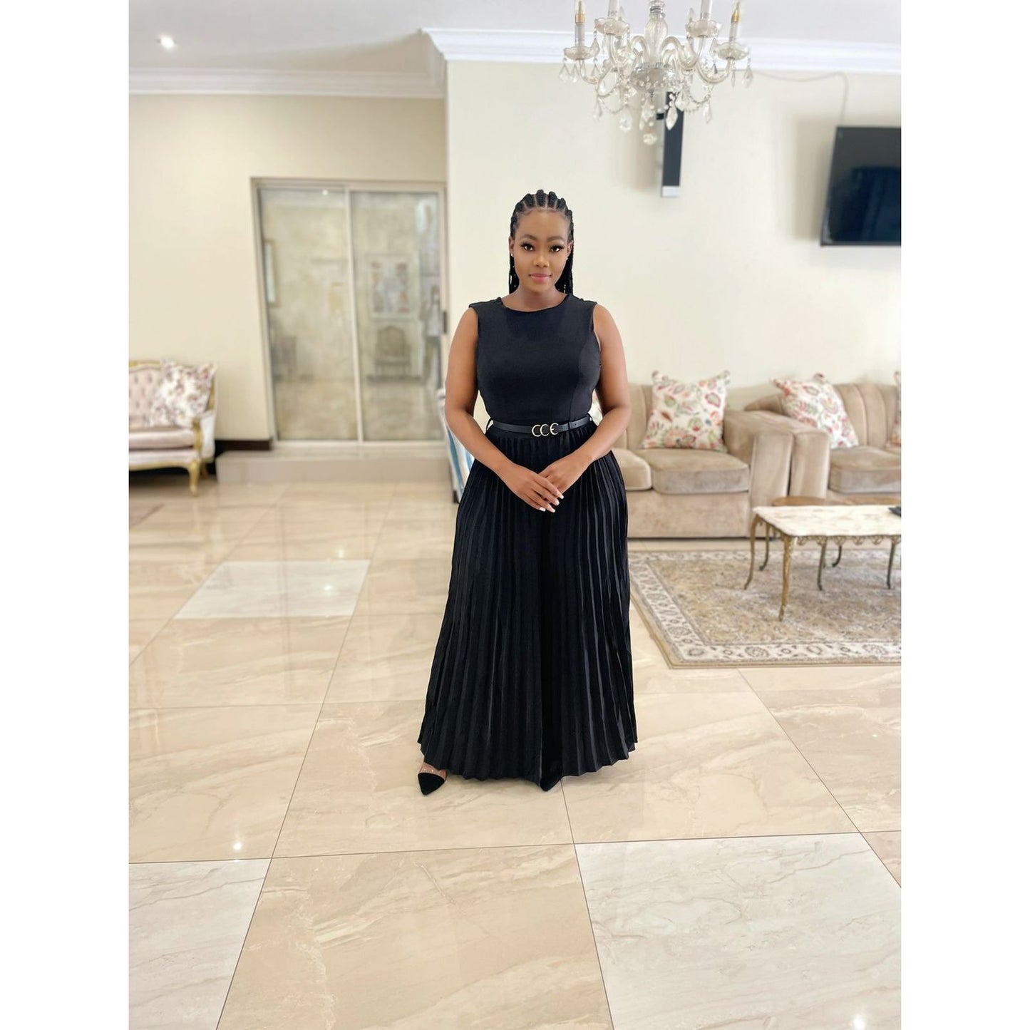 Sleeveless Pleated Overall Jumpsuit