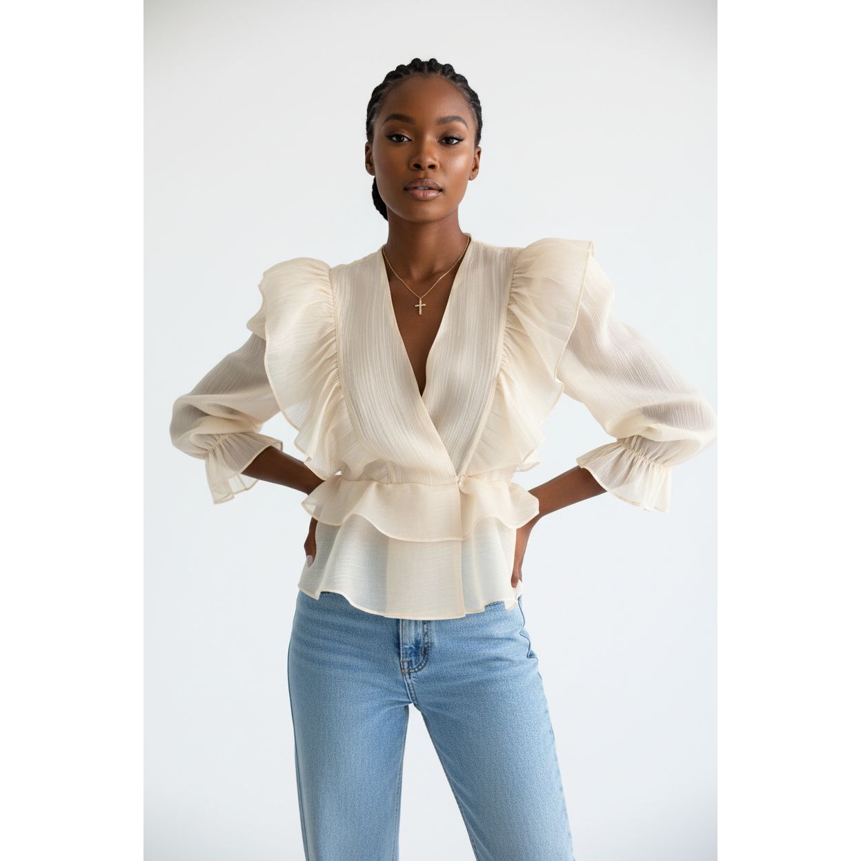V-Neck Flare Sleeve Blouse