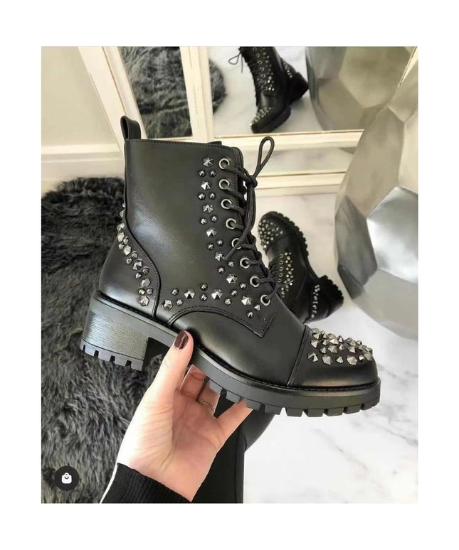 Studded Lace Up Ankle Boots