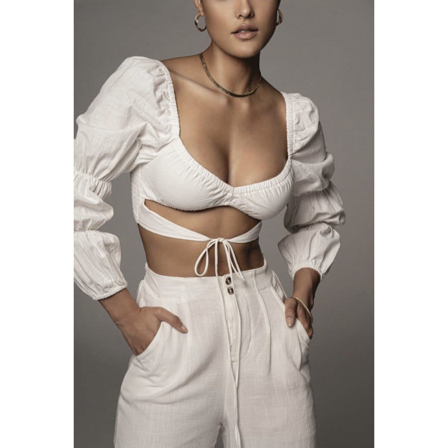 Sexy Long Sleeve V Neck Crop Top