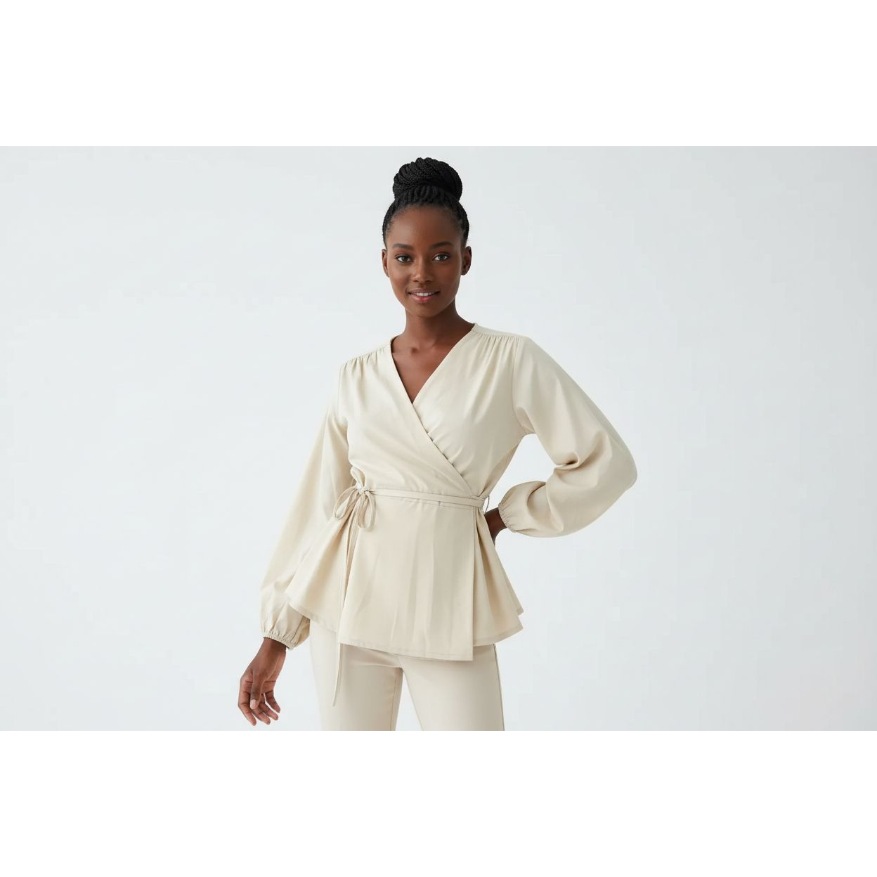 Long Sleeve Wrap Elegant Cross V Neck Shirt