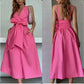 Sexy V Neck Sleeveless Big Bow Open Back Dress