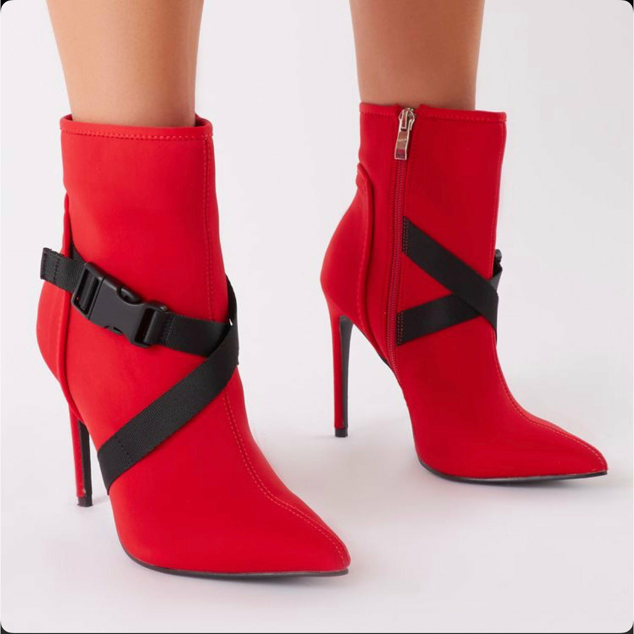 Pointed Toe Buckle Stiletto Heel Ankle Boots