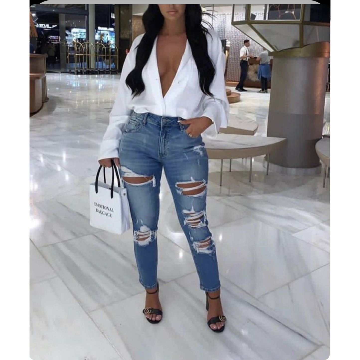 High Waisted Ripped Mommy Jeans